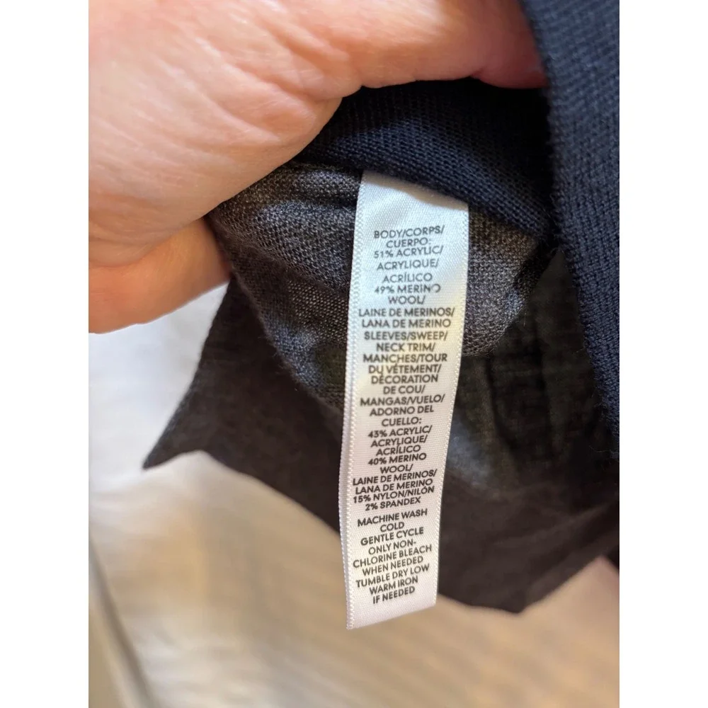 Loft‎ Navy Blue Gray Colorblock MERINO WOOL Blend Sweater Scoop Neck 3/4 Sleeve - Picture 4 of 4